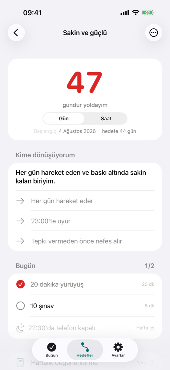 Yolda sayaç ekranı: hedefte geçen gün sayısı