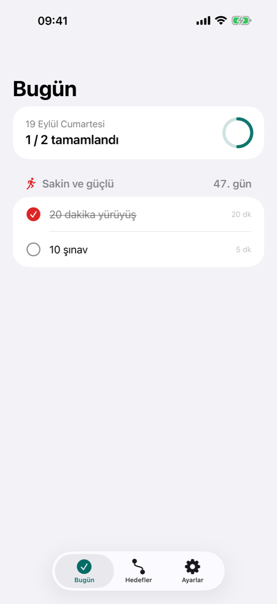 Yolda bugün ekranı: günün küçük adımları