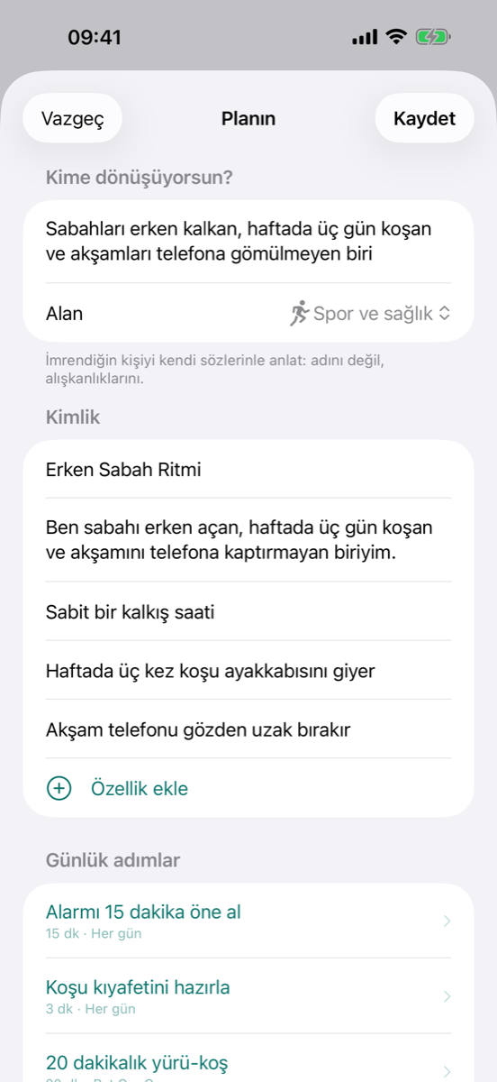 Yolda koç planı: kimlik cümlesi ve adımlar